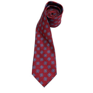 Jos. A. Banks Deep Red with Blue Square Diamond Print all Silk Neck Tie